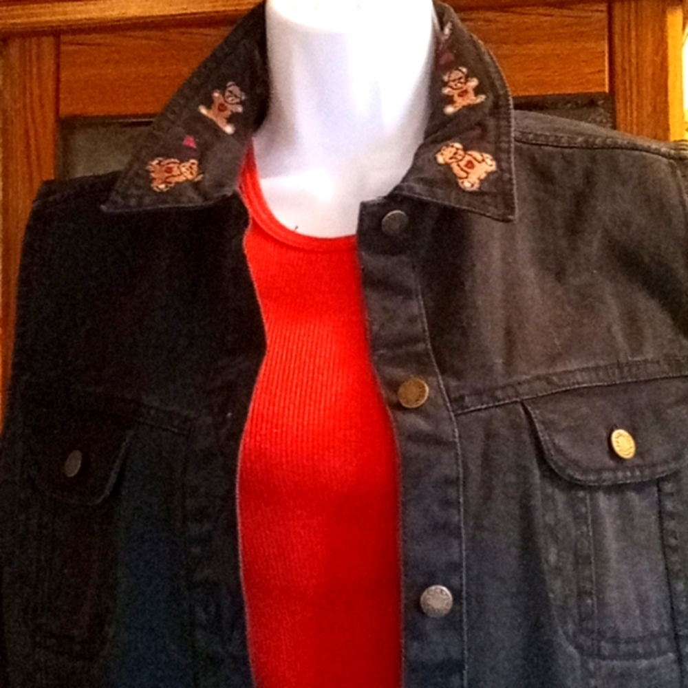 NWOT,Vintage 80's, Black,Denim, Teddy Bears & Hearts Vest🧸❤️🧸❤️🧸